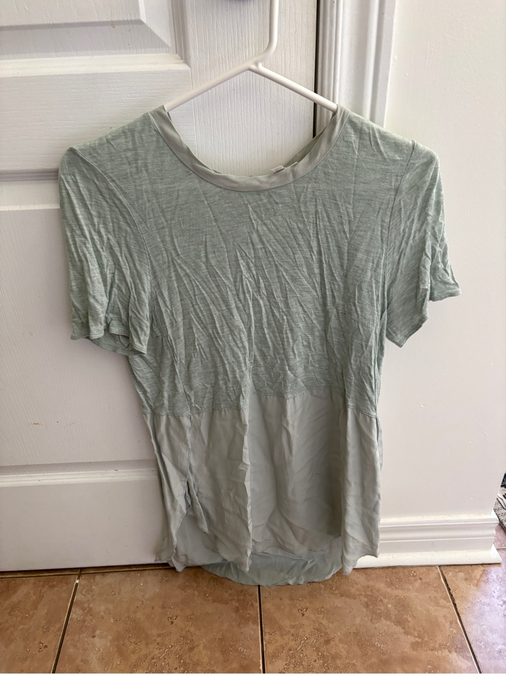 Wilfred 100% Silk Sage Short Sleeve Mixed-Media Women's Top